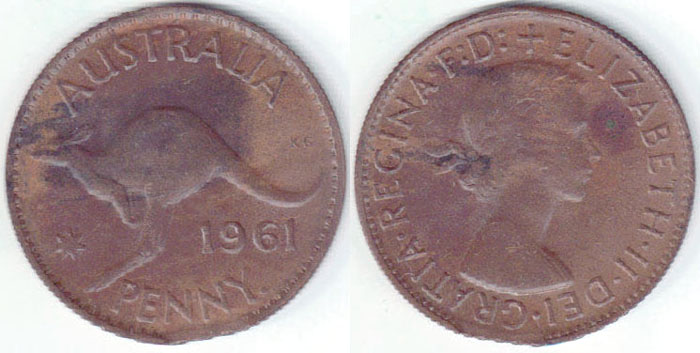 1961 Y. Australia Penny (Bitten Flan) A002223